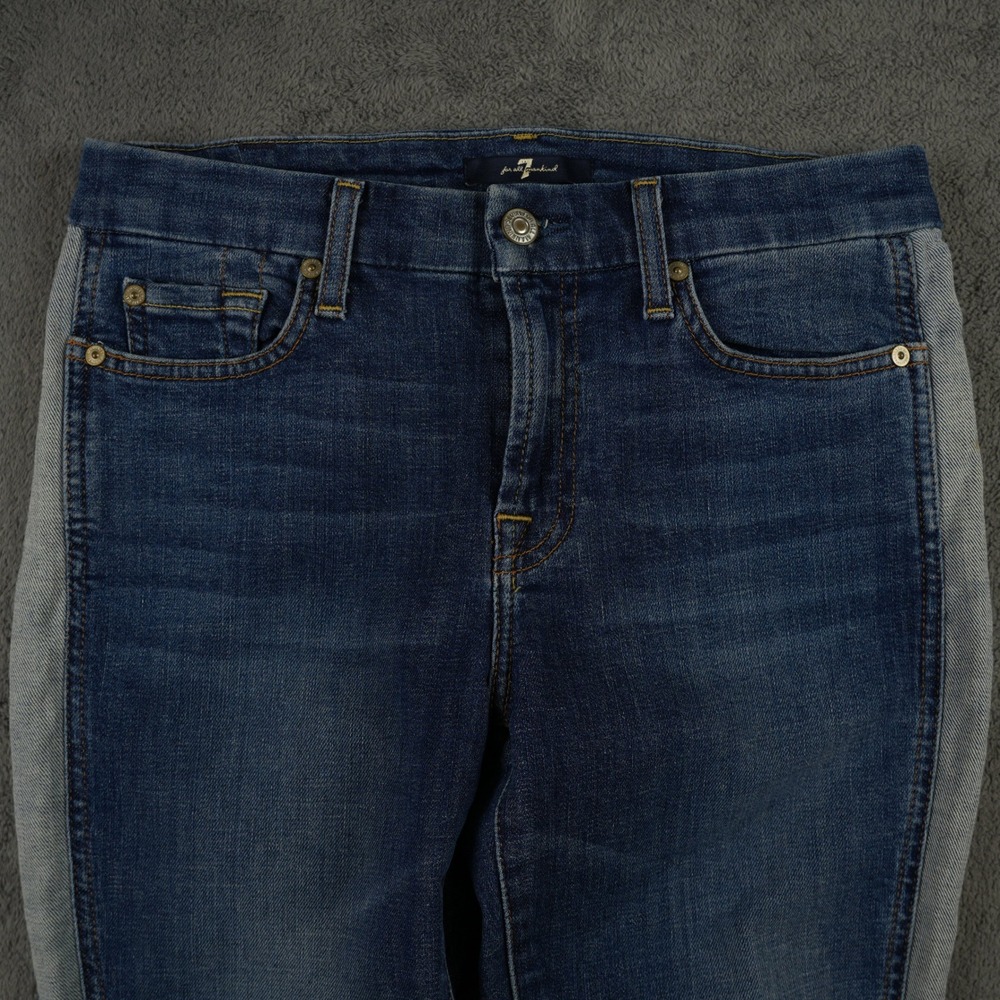 7 For All Mankind Ankle Skinny Jeans Womens 30 Blue Side Stripe Raw Hem - Picture 2 of 13